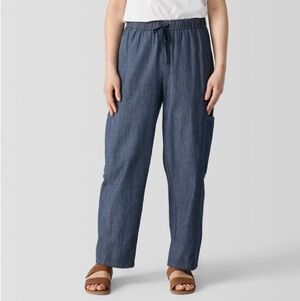 Eileen Fisher NWT Airy Organic Cotton Twill Cargo Pant Lantern Medium Denim Blue